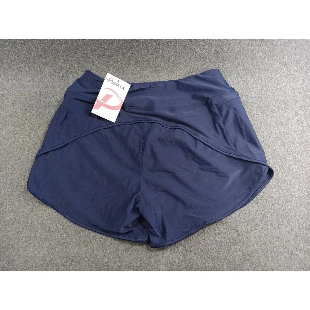 Pudolla Men's Sportswear Navy Blue Shorts Large Lined Zippered Pockets New Tag